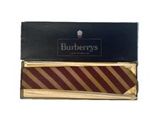 Vintage Burberrys by Drake’s Burgundy and Gold Striped Silk Tie - Original Box