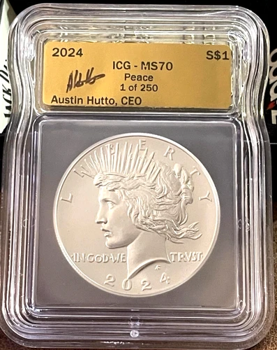 2024 .999 Silver Peace Dollar ICG MS70 Limited Gold Label Rare 1 of 250 in World