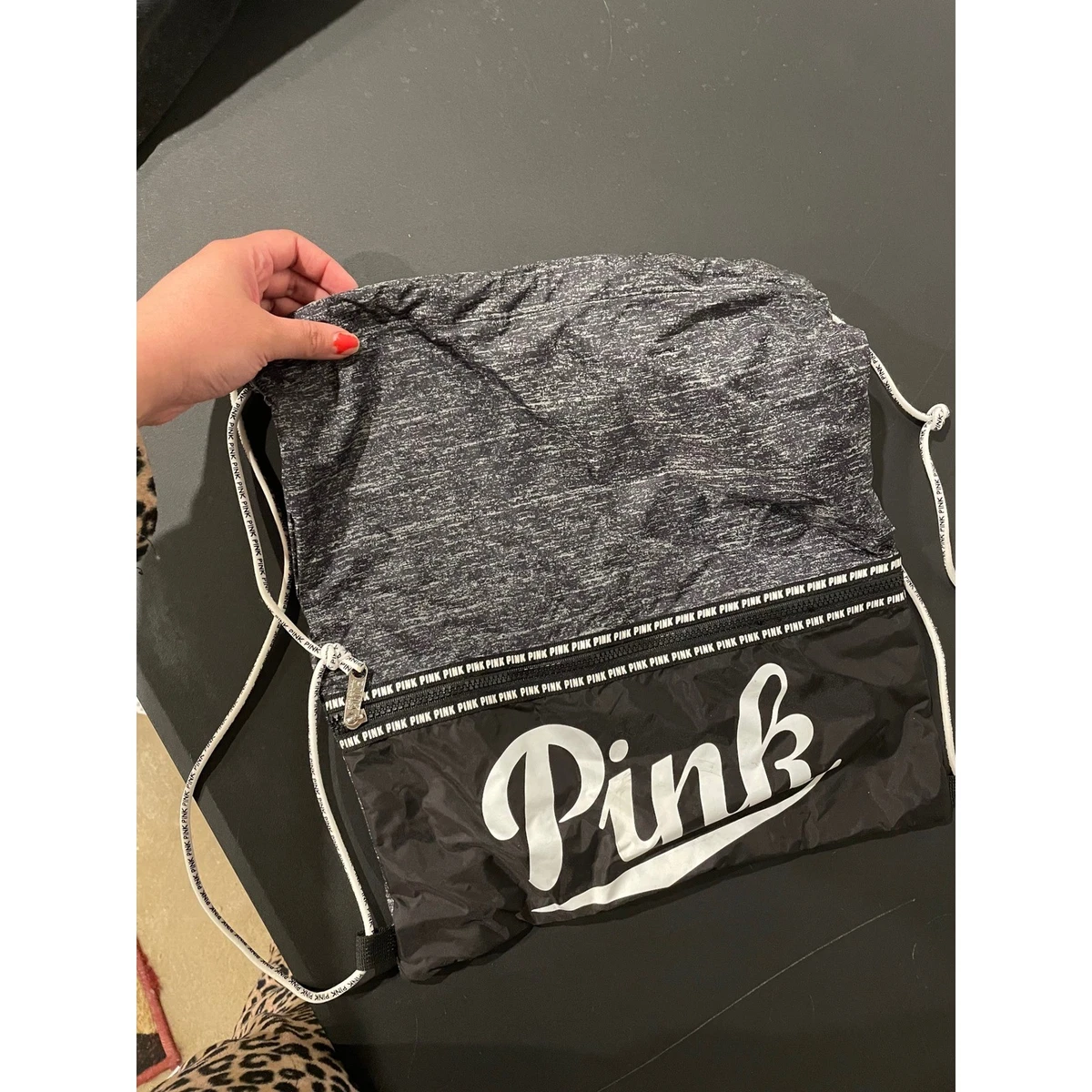 Victoria\'s Secret VS Bucket Backpack Black Silver Glitter Drawstring Tote Bag Victoria main image 4