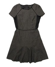 J. Crew WoolBlend Geometric & Solid Black & Gray Women Dress 3/4 Back-Zip Size 4