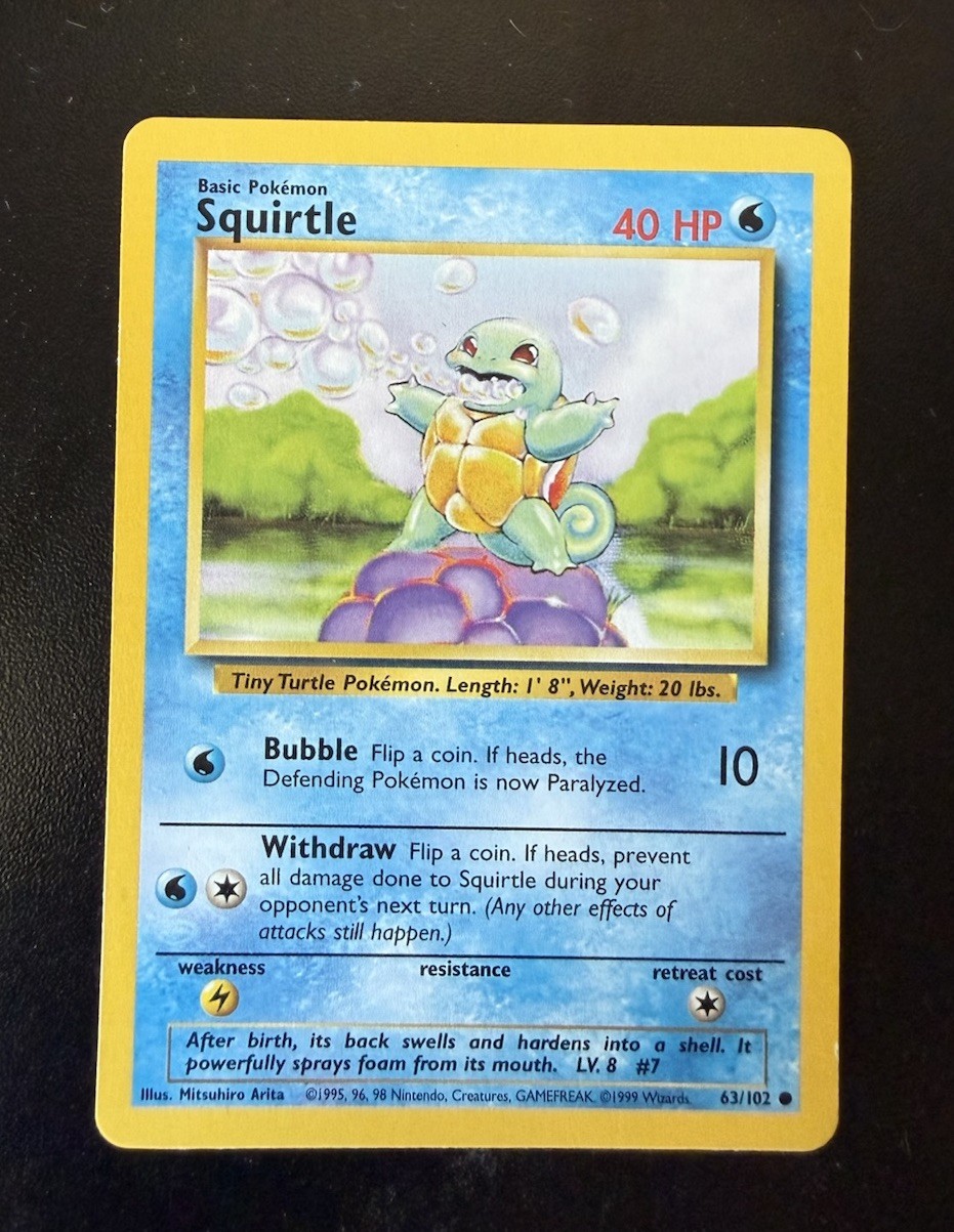 Squirtle 063/102 Base Set Regular Unlimited Common Card Pokemon TCG
