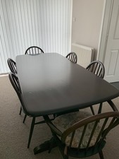 Ercol Model 757 Dining Table + 6 Chairs – Mid-Century Modern Icon