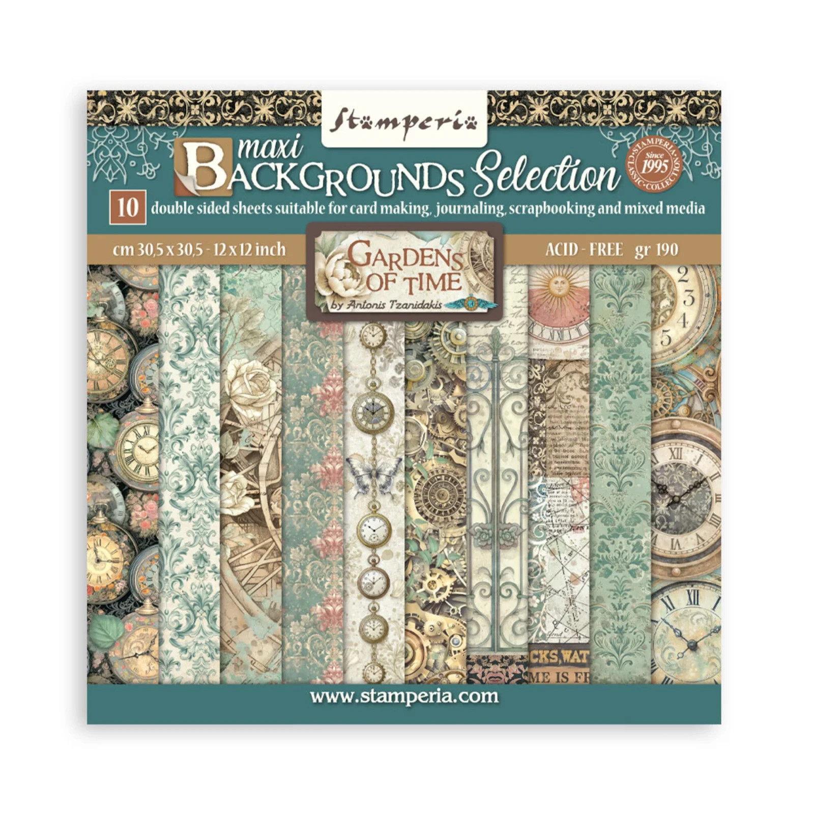 Stamperia 12""x 12"" Paper Background Antonis Tzanidakis Gardens of Time SBBL186