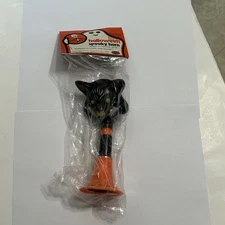 VINTAGE FUN WORLD HALLOWEEN BLACK RUBBER CAT PLASTIC HORN 1950s NOISEMAKER NOS