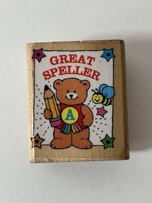 Vintage 1994 ''Great Speller'' Teddy Bear - Noteworthy JFT1283 Rubber Stamp