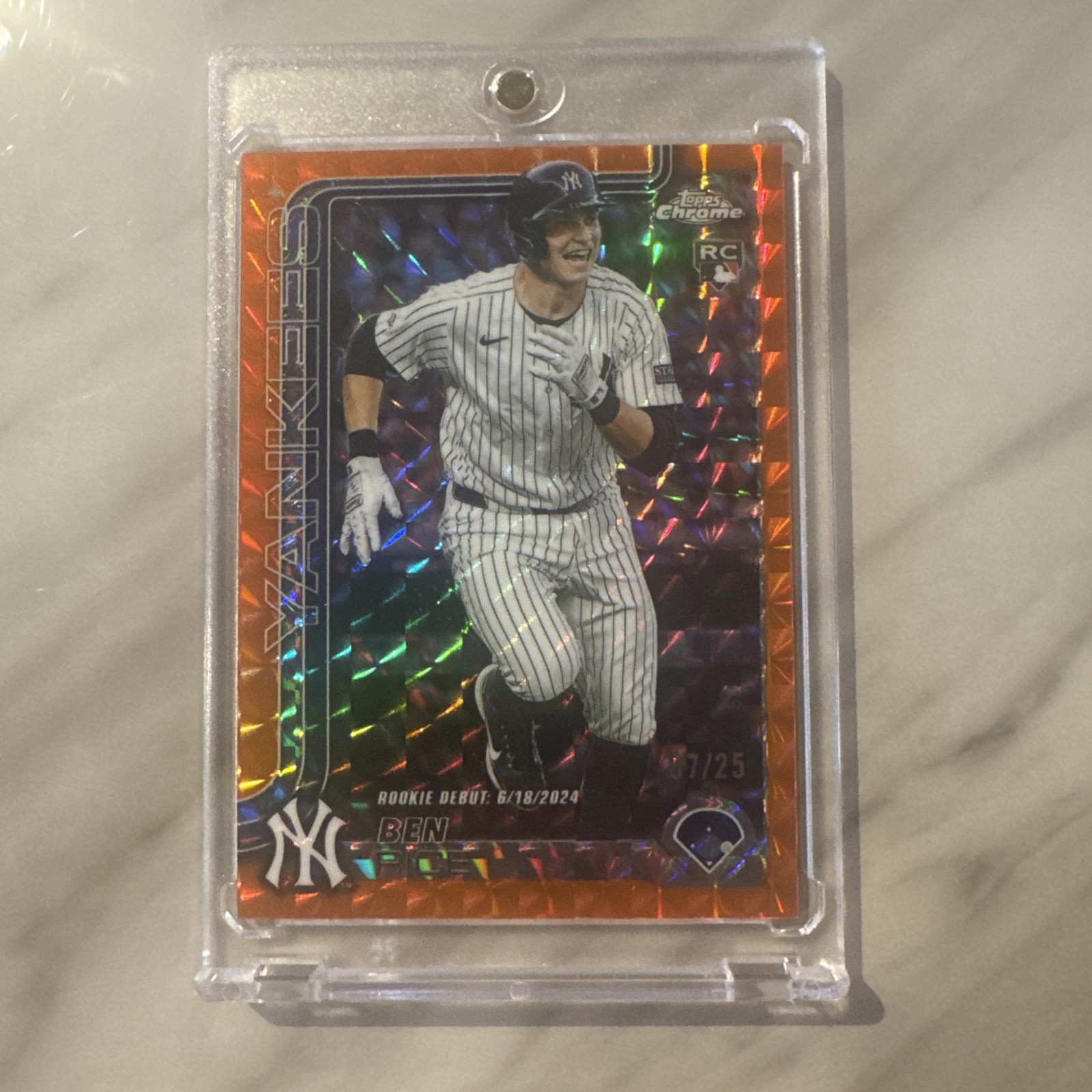 2025 Topps Chrome Update Ben Rice /25 Orange Geometric Refractor Rookie #USC138