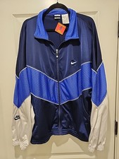 Men's XL Vintage 90s Nike colorblock track jacket navy blue White Zip Up Jacket