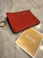 Michael Kors Jet Set Travel S TZ Coin Pouch with ID Key Holder Wallet Red Gold