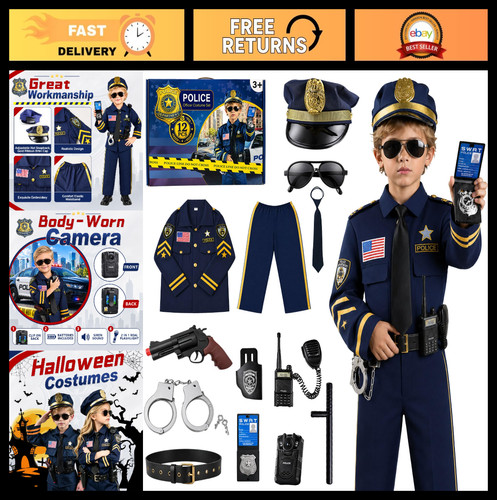 Kids Police Officer Costume Uniform