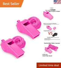 Durable Two Pack Pink Whistles with Lanyard - Clear Sound for Parties  Sports