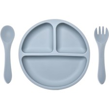 Silicone Baby Feeding Set with Suction Plates Toddler Spoons and Fork Divided