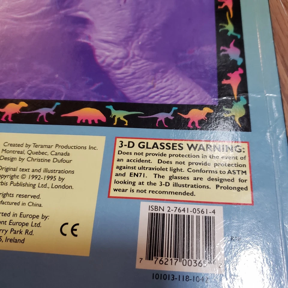 1998 The 3D Dinosaur Book 22.75" Oversized Giant Anaglyph 3D Board Book Vintage Foto 4 de 4