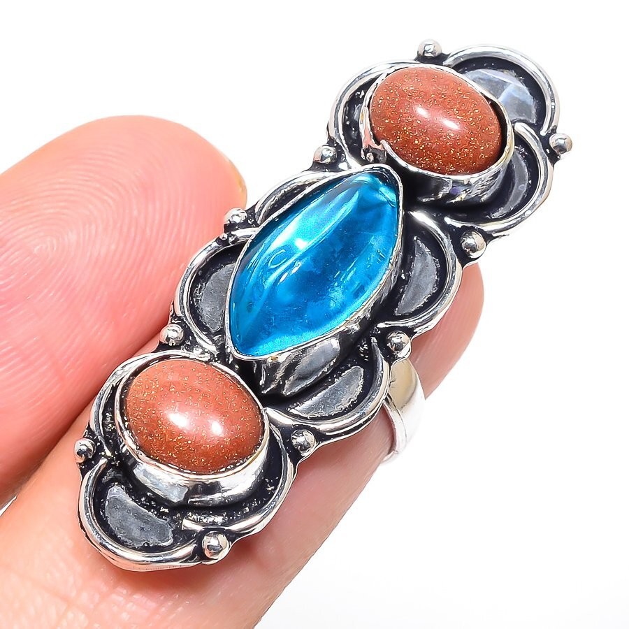 Topacio azul suizo, piedras preciosas de oro 925 anillo de joyería de...