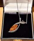 VINTAGE Large Sterling silver  " COGNAC AMBER & MARCASITE " Pendant