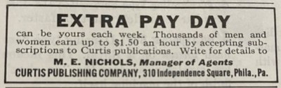 Curtis Publishing Co Wanted Vintage Print Ad Extra Pay Day 1942 Philadelphia u