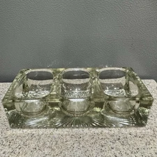 Antique Flint Glass Heavy Starburst Triple Compartment Salt Cellar Trinkets READ
