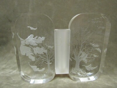 Lucite Plastic Acrylic 1970's Clear Engraved Double Side Vase V Buescher Artist