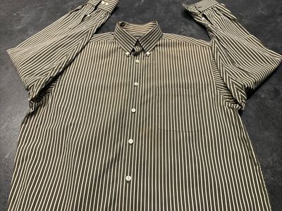 Roundtree & Yorke Mens Shirt L Brown Striped Pocket Button Up L/S 80s Two Ply