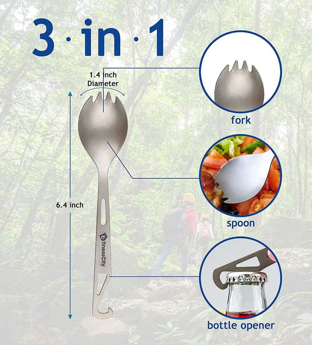 finessCity Titanium Spork (Spoon Fork) with Bottle Opener Extra Strong
