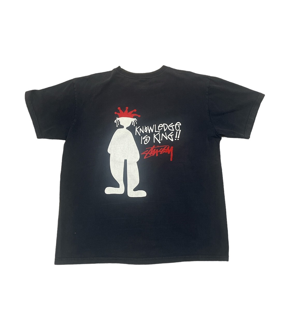 Vintage 90s Stussy Knowledge Is King Tee T-Shirt Faded Black Size 