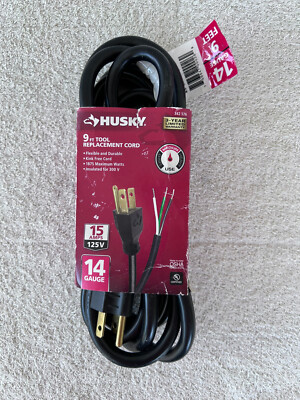Husky 9 FT Medium Duty Power Tools Replacement Cord 15 amps 14 gauge New