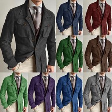 Vintage Suede Men Safari Jackets 4 Pocket Hunting Coat Outdoor Leisure Jacket