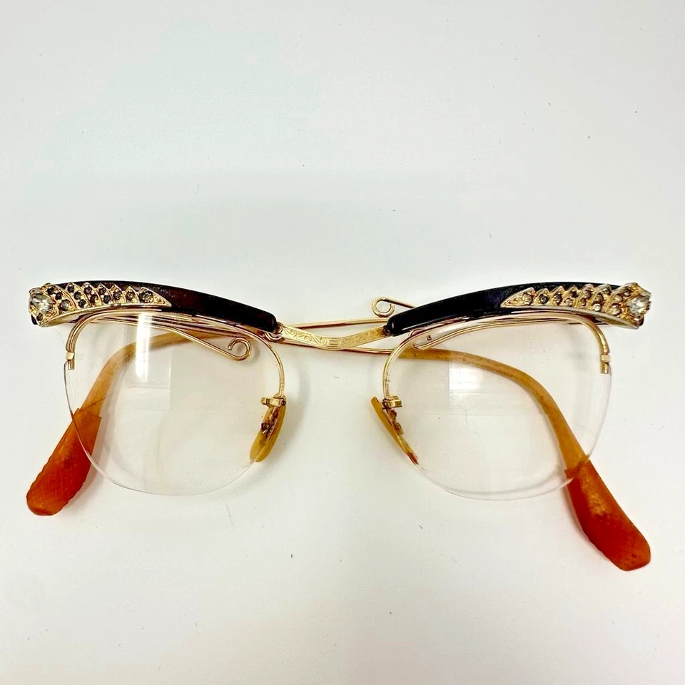 Monturas de gafas vintage B&L Browline diamantes de imitación 12K ¡con estuche original!! Foto 3 de 4