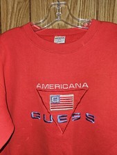 Vintage Guess Americana Made USA One Size Womens Red Embroidered Logo Sweatshirt
