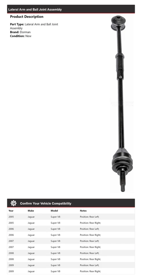 Conjunto de brazo lateral y rótula para Jaguar Super V8 Dorman 2005-2009 2006 Foto 2 de 3
