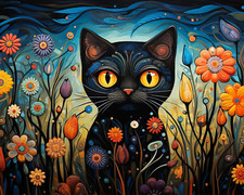 Flowers and Plants Paint by Number, Black Cat Paint by Number for Adults, DIY Oi