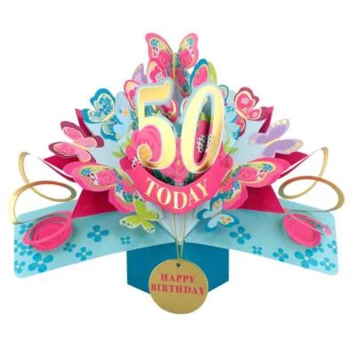 LOVE KATES 50 Today Happy 50th Birthday Pop-Up Greeting Card Love Kate's Pop Up Cards Her