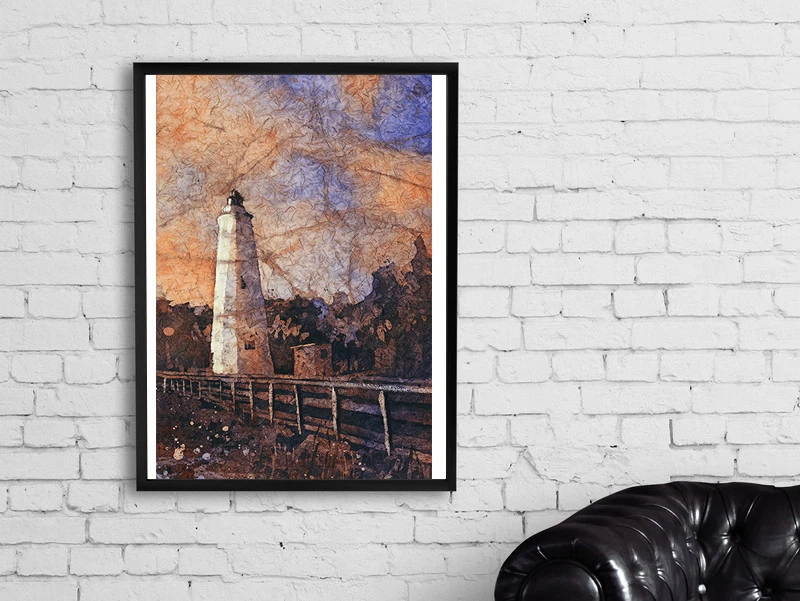 Ocracoke Island Lighthouse watercolor painting. OBX lighthouse art NC (print) - Image 4 of 4