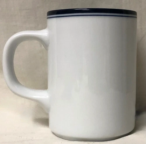 DANSK CONCERTO ALLEGRO BLUE VTG DISCONTINUED CLASSIC WHITE WITH BLUE STRIPE MUG