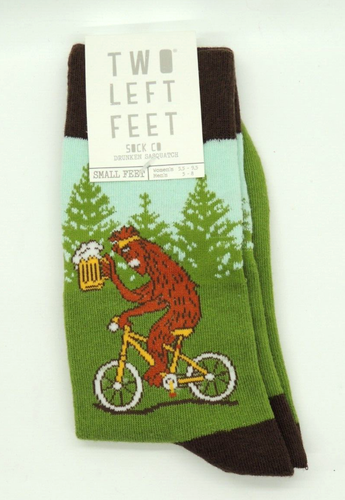 Two Left Feet Drunken Sasquatch Socks Small Feet Mens 5-8, Women’s 5.5-8.5 NEW