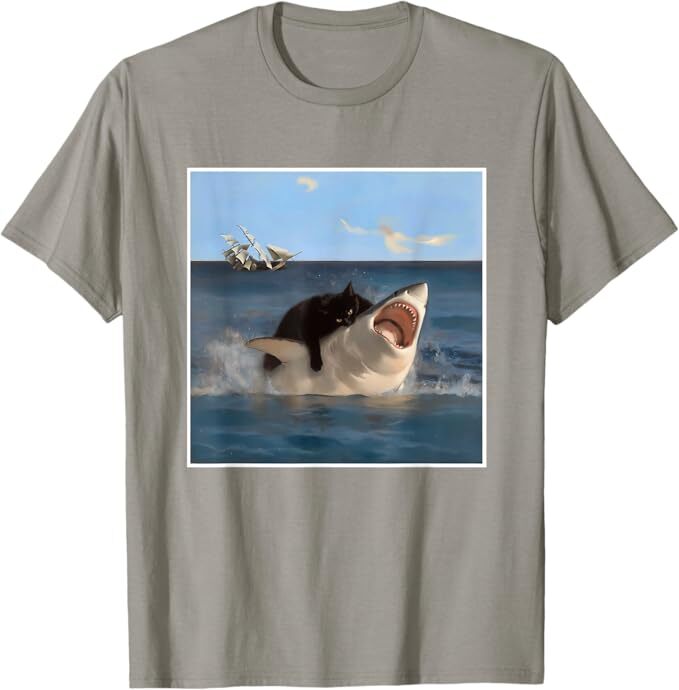 Funny Art & Cat Lover Quote Cat Biting Shark Cool