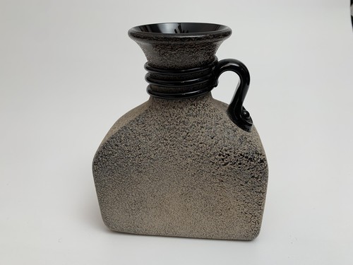 Vaso soffiato a mano spagnolo Lafiore vintage MCM vetro nero con trama scavo. - Foto 7 di 9