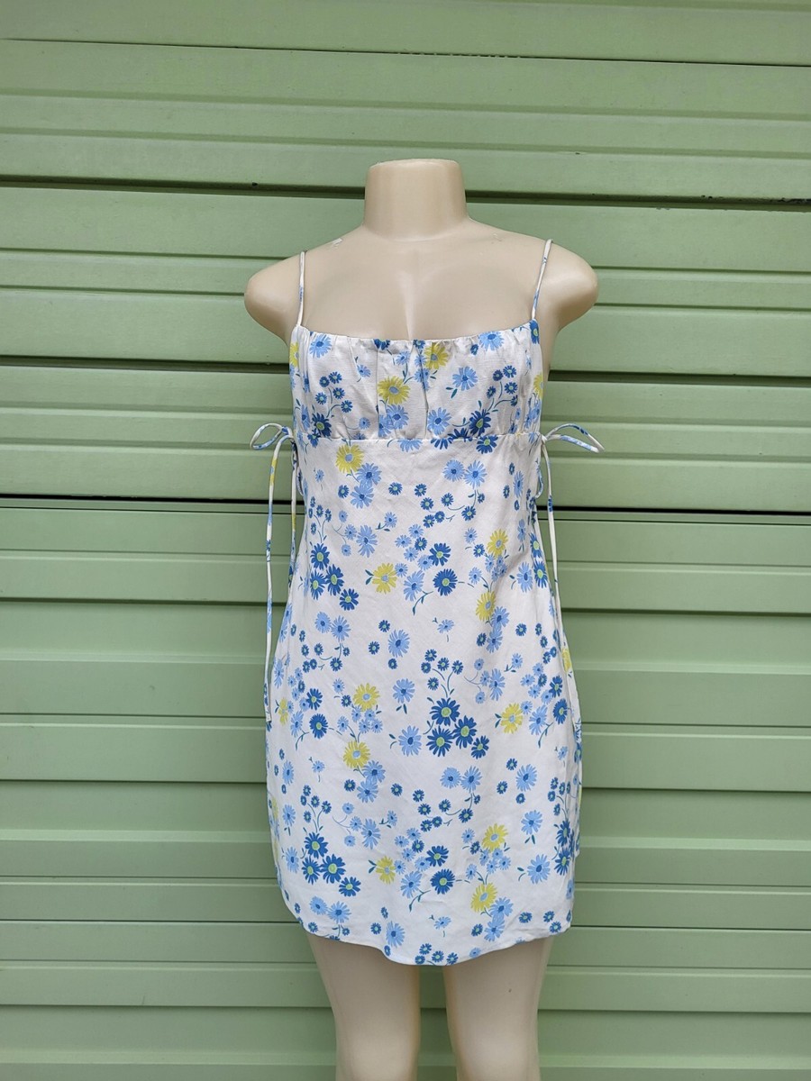 ZARA WOMEN MULTICOLOR FLORAL PRINT LINEN DRESS SIZE L #B110
