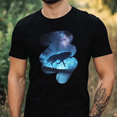 Mens Shining Wolf Motif Cotton T-Shirt Size XS to 5XL