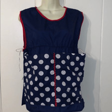 Vtg navy blue smock apron with polka dot pockets