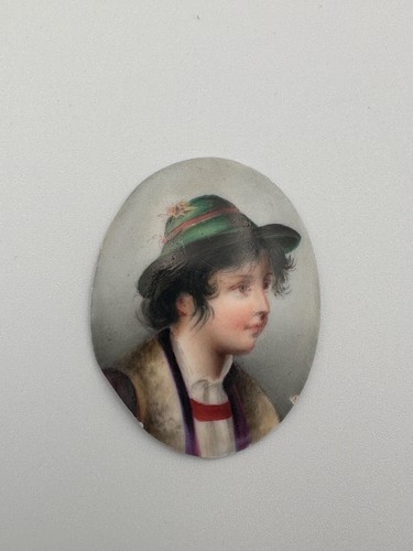 Ancienne miniature peinte portrait d'enfant tyrol tyrolien costume Limoges - Photo 3/5
