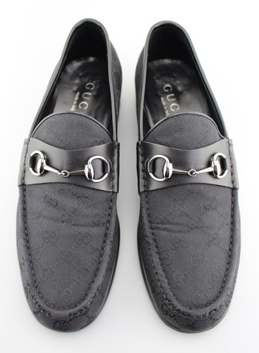 Men's GUCCI 'Horsebit GG' Black Canvas Loafers Size US 10.5 - D - Picture 3 of 6