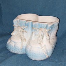 Vintage Ceramic Baby Boy Blue Bootee Ornaments. 1960s 1970’s Era.