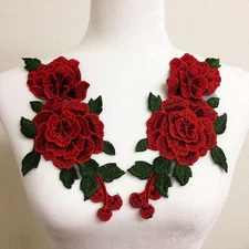 1 Pair Embroidery Rose Flower Sew On Patch