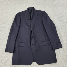Oxxford Clothes Blazer Mens 42L Super 120s Wool Navy Blue Check Suit Jacket