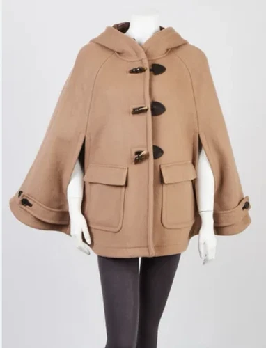 Prada mantello lana beige pavone con cappuccio donna taglia 42 M L+ appendiabiti e shopping bag