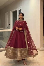 Designer Red Anarkali Gown Wedding Party Wear Long Drees Indian Bridesmaid Suit