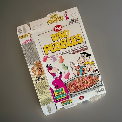 Vintage 1992 Post Dino Pebbles Flintstones Cereal Box Color Changing Dino Offer