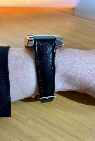 Reloj vintage de esfera azul para él o ella, correa de cuero negro, batería nueva 4