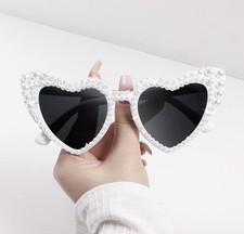 Love Heart Pearl Sunglasses for Women Rhinestone Glasses Bachelorette Bride