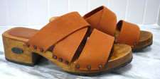 Vtg Y2K Candie's Platform 7 Sandals Chunky Heel Wood Orange Leather Hippie Boho
